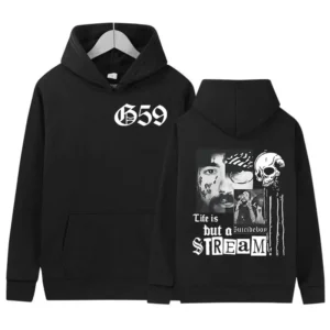 G59 Life Is But a Stream Hoodie black graphic front and back design